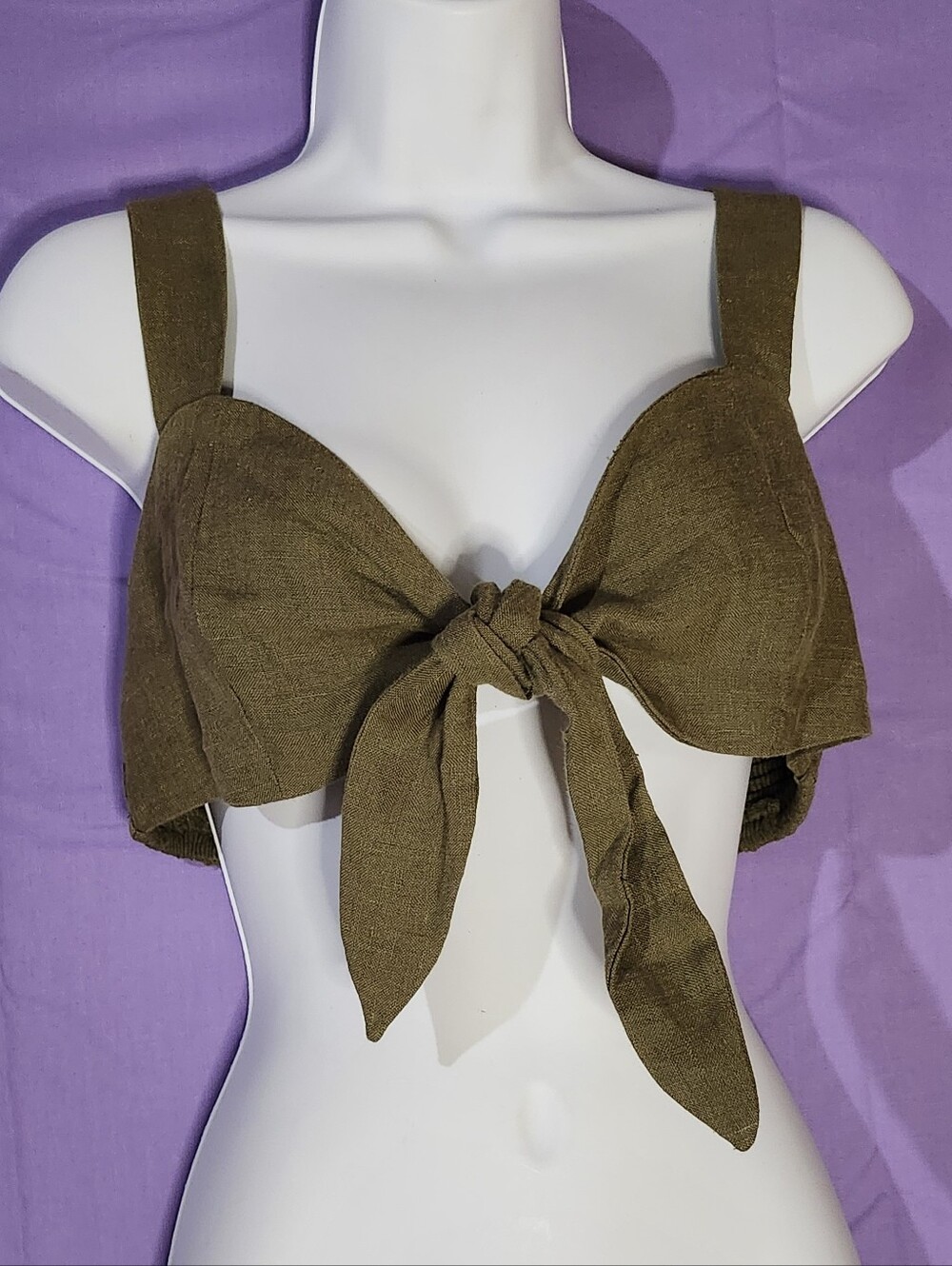 Olivaceous Olive Knot-Front Crop Camisole